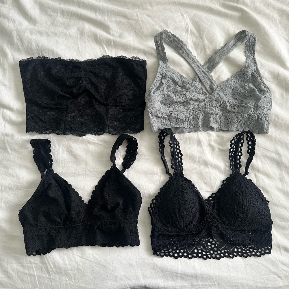 EUC Aerie Lace Bralettes - Black and Grey